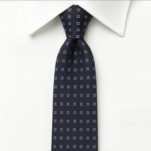 Lanvin Paris Silk Tie Navy Geometric Pattern Business Formal Luxury Made in Cana